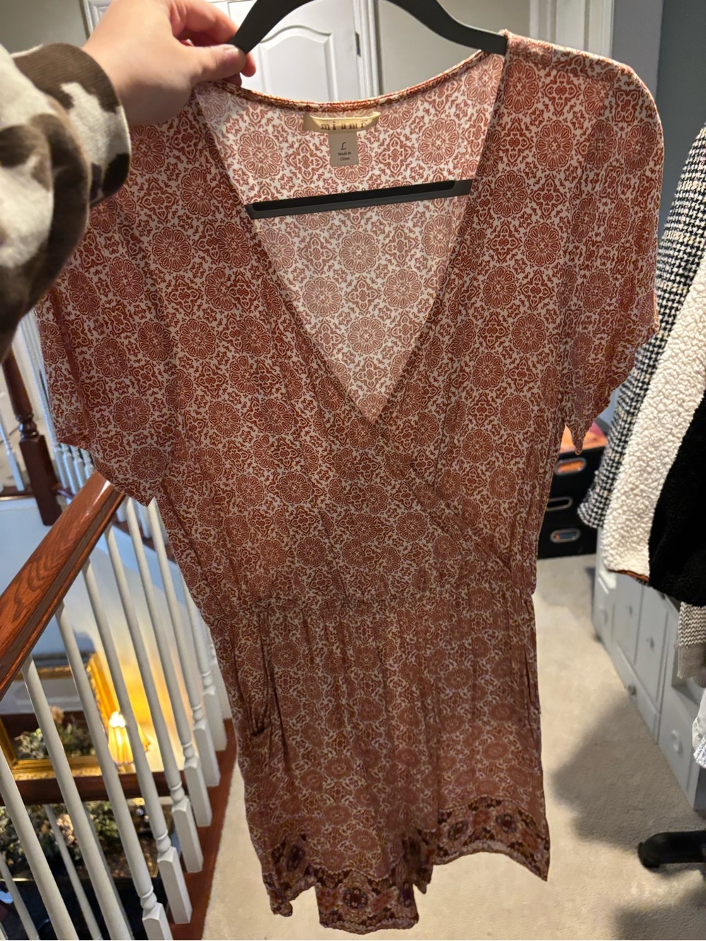miami Rust Printed V-Neck Mini Dress